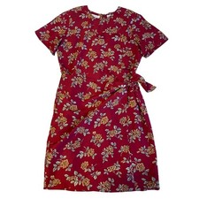 VTG CHAUS Silk Red Floral Grandma Skirt Wrap Short Sleeve Tea Length Skirt 14