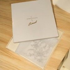 Burmel Madeira Handkerchief White Silver Embroidered Floral Cutwork w/ Orig Box