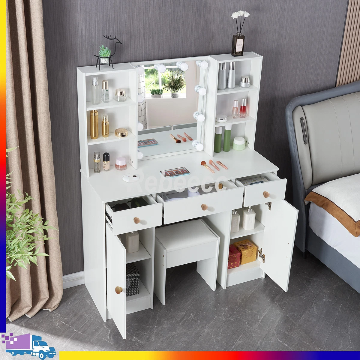 Solid wood 2024 makeup vanity set