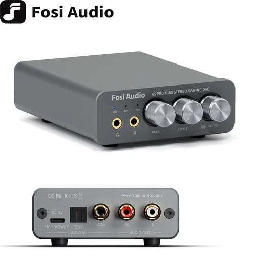Fosi Audio K5 Pro Gaming DAC Headphone Amplifier Digital-to-Analog Converter AUX