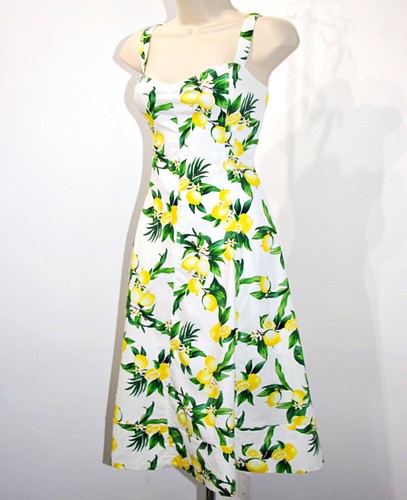 Avec Les Filles Lemon Print Pockets Cotton-Blend Sweetheart Midi Dress sz 10-12 - Picture 11 of 18