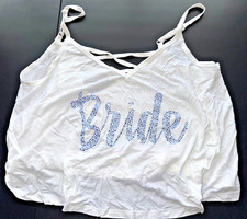 Victoria's Secret Bridal wear WHITE BRIDE blue RHINESTONE BLING TANK TOP SIZE M