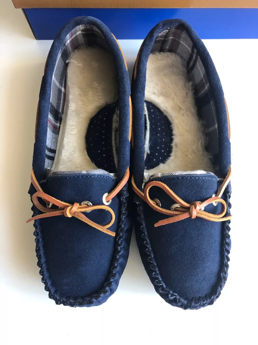 Womens Old Friend Footwear Kelly Moccasin Slippers Navy Size 10