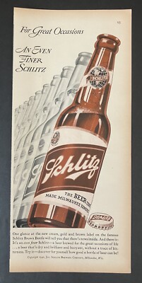 Schlitz Beer For Great Occasions Bottle Cap Milwaukee WI. 1940