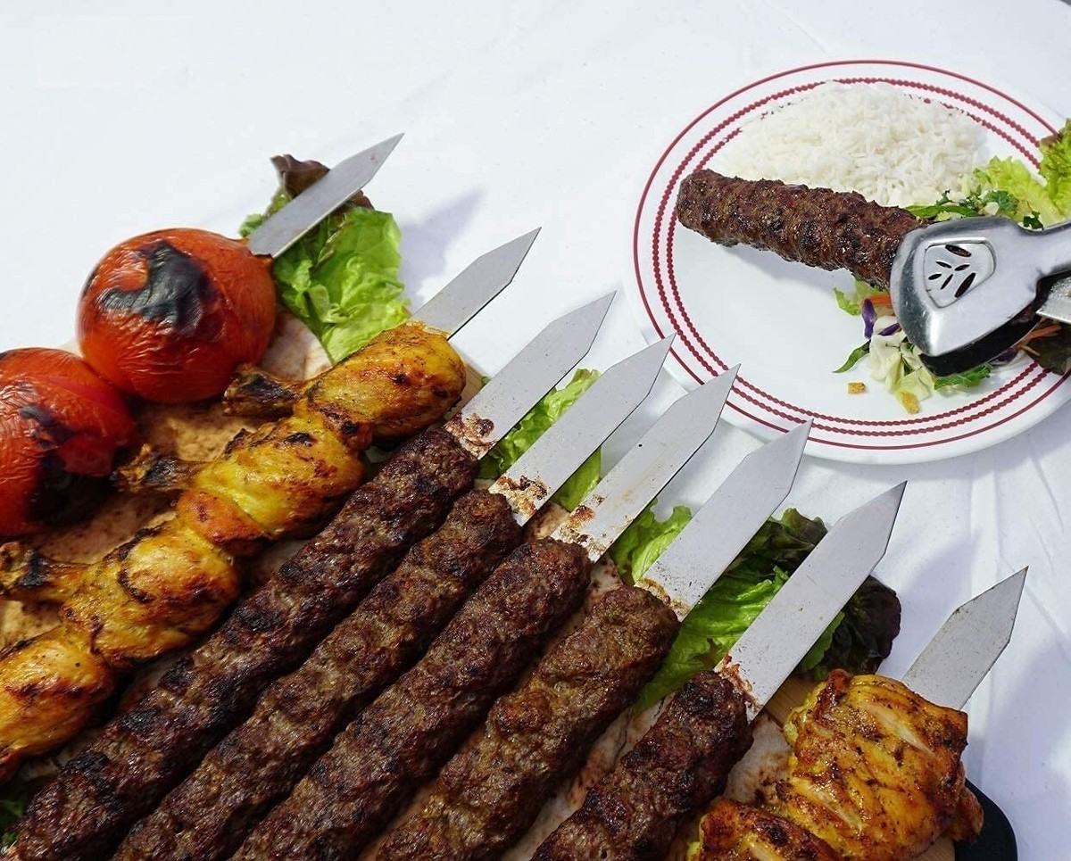 Extra Wide & Large Heavy Duty BBQ Skewers - Flat Metal Shish Kebab Sticks For Grilling (Set)