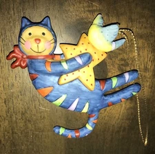 RETIRED VINTAGE ELLEN STOUFFER RAINBOW CAT ORNAMENT Lang & Wise Collectibles Box