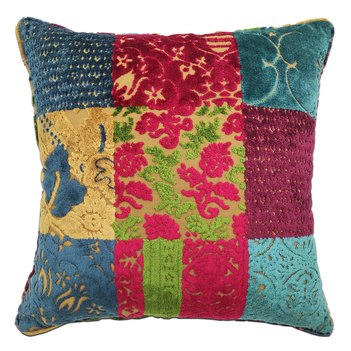 Coussin Patchwork Floral Fait Main – Tissu Américain 100% Coton – Déco Artisanale Unique