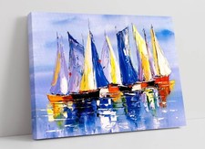 SAIL BOATS ON SEA CONTEMPORARY DECOR FRAMED CANVAS WALL ART PICTURE PRINT