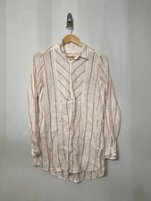 C&C California Tunic Linen Top Popover Roll Sleeve NWT Lagenlook Coastal Clean S