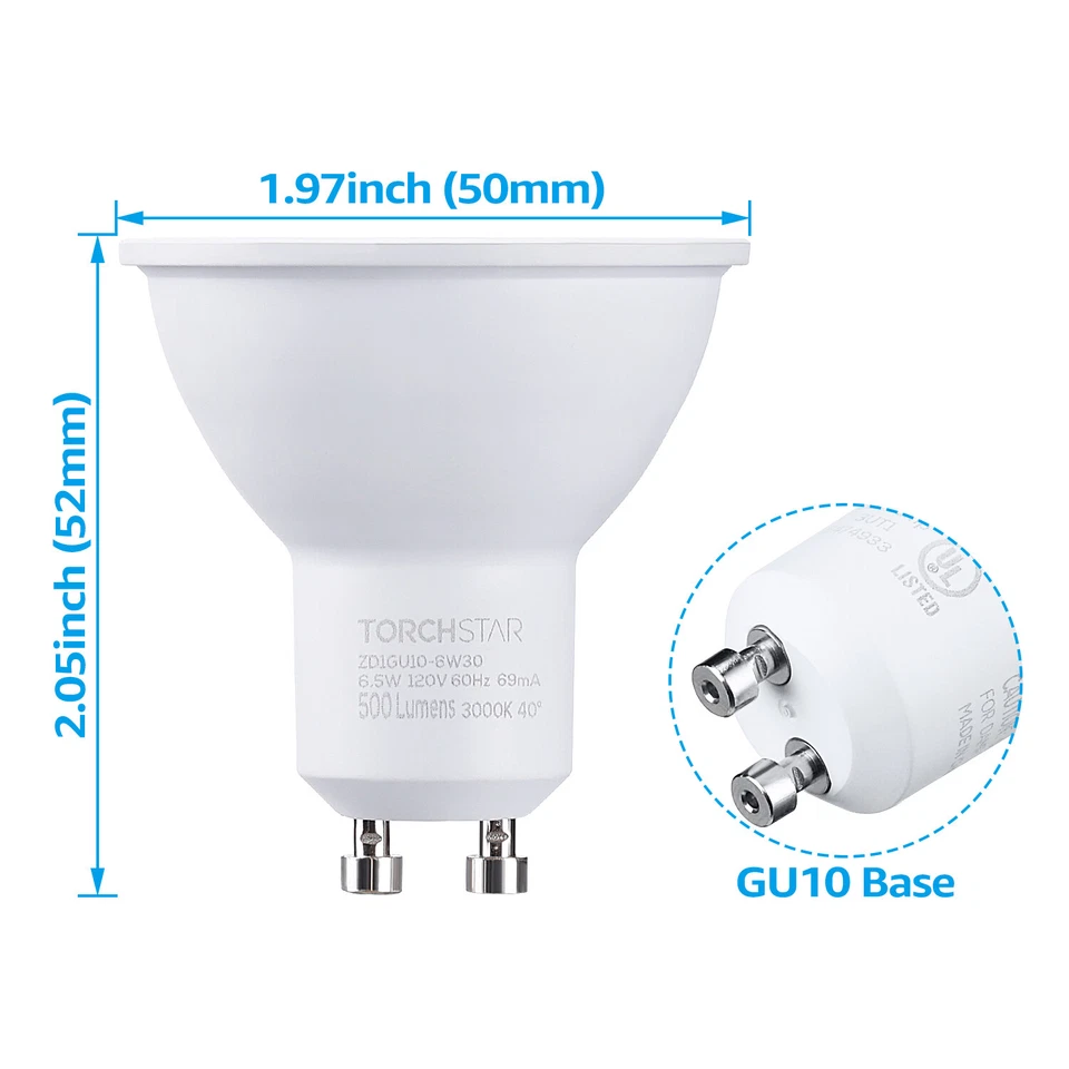 12-Pack 6.5W Dimmable LED MR16 GU10 Base Light Bulb, 50W Eqv, 3000K/4000K/5000K - Image 3 of 3
