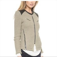 IRO Taupe Ceylona Knit Jacket with Leather Trim Blazer Size 6