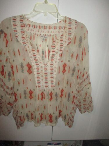 LUCKY BRAND BEIGE/ORANGE 3/4 SLV SEE THRU BLOUSE SIZE XL