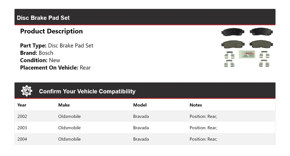 Pastillas de freno de cerámica azul con trasero HD para Oldsmobile Bravada Bosch 2002-2004 Foto 2 de 4