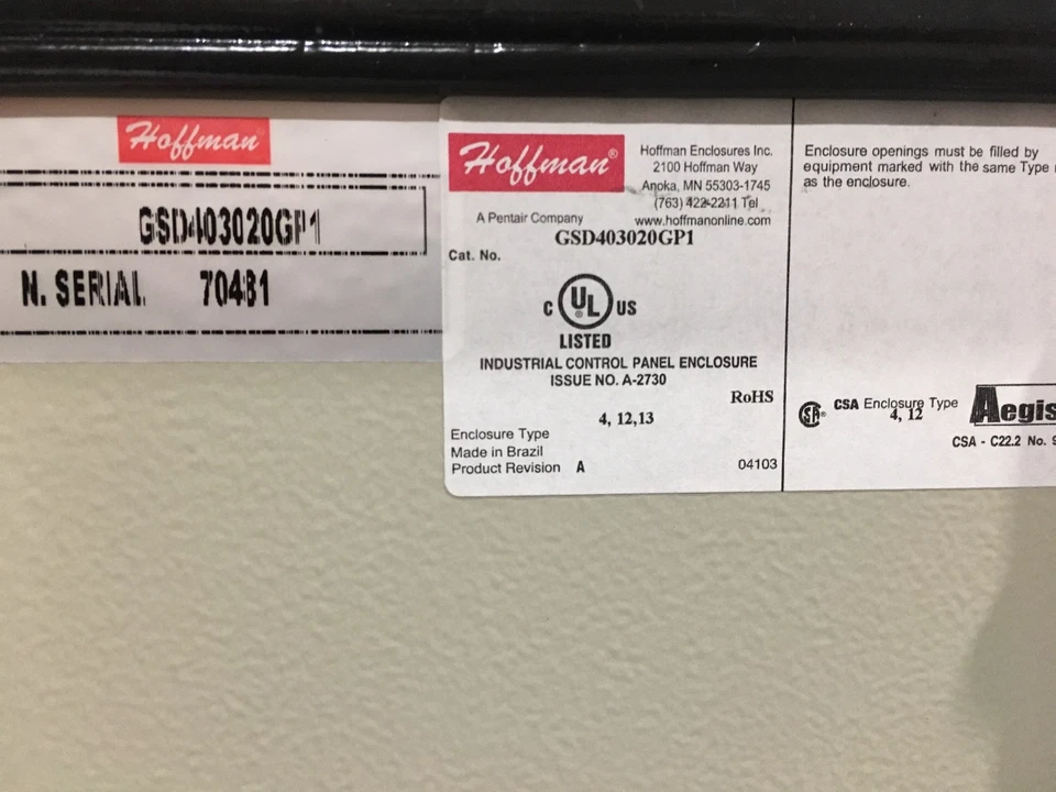 HOFFMAN GSD403020GP1 AEGIS 400X300X200 15.74x11.81x7.87" ENLCOSURE NEW!!! - Image 3 of 4