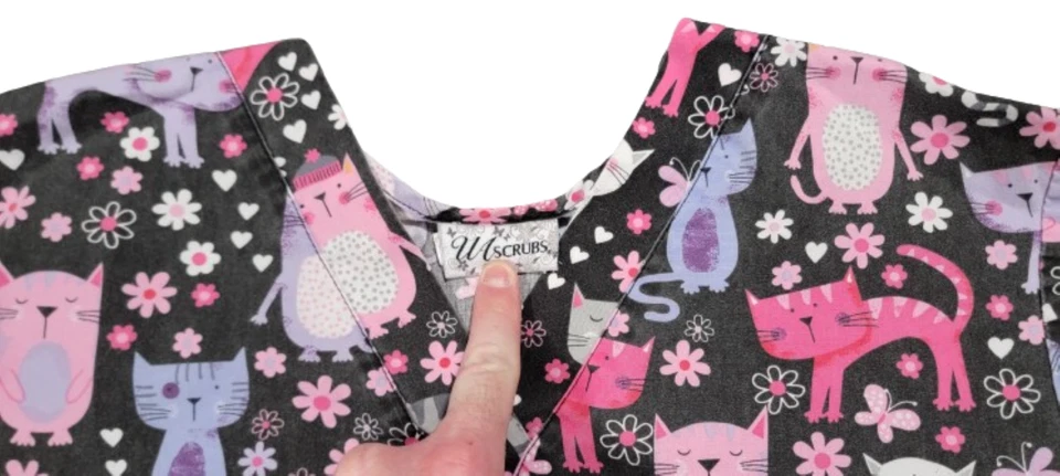 UA Lindos Gatos y Flores Negro/Rosa/Púrpura Talla Grandes Bolsillos! Foto 3 de 3