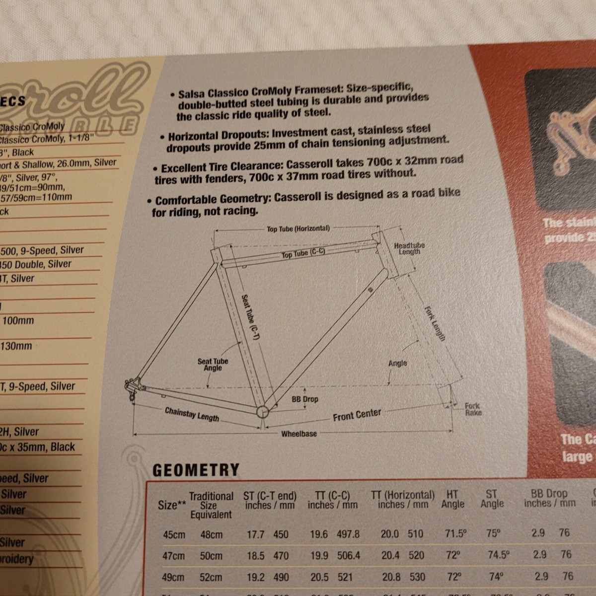 Salsa Cycles Casseroll Double Brochure Road Cassico Frameset