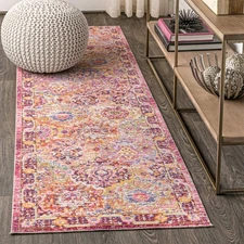 Flori Bohemian Medallion Deep Fuchsia Runner Rug, 2x8, Transitional, Traditio...