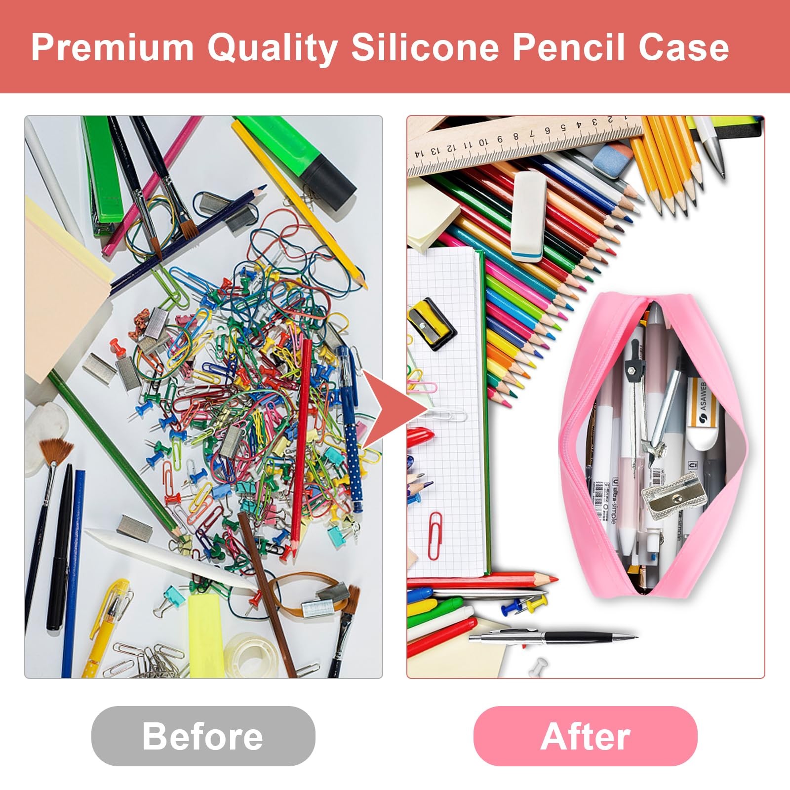 Trousse silicone à grande capacité rose pastel pour stylos de collège