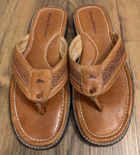 Tommy Bahama Anchors Away Leather Braided Sandal Flip Flop Brown 11