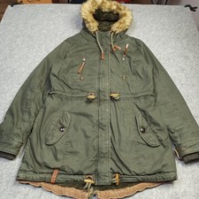 Naketano Damen Parka Größe XL Grün Wintermantel Lange Jacke Mit Fleece-Futter