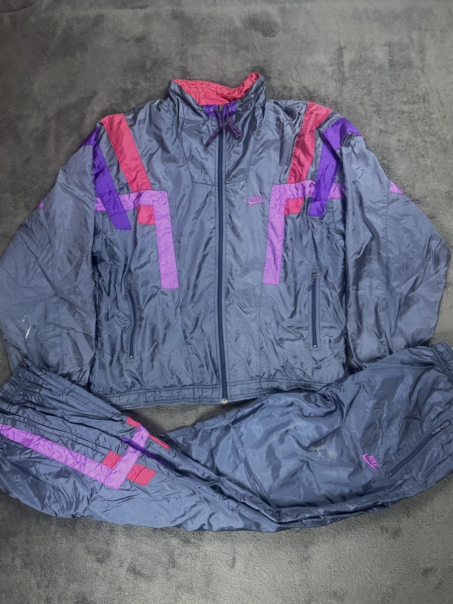 Rare Nike 90s Retro 80s M oversized Y2K Trainingsanzug Set Unisex Grau Rot 2000s
