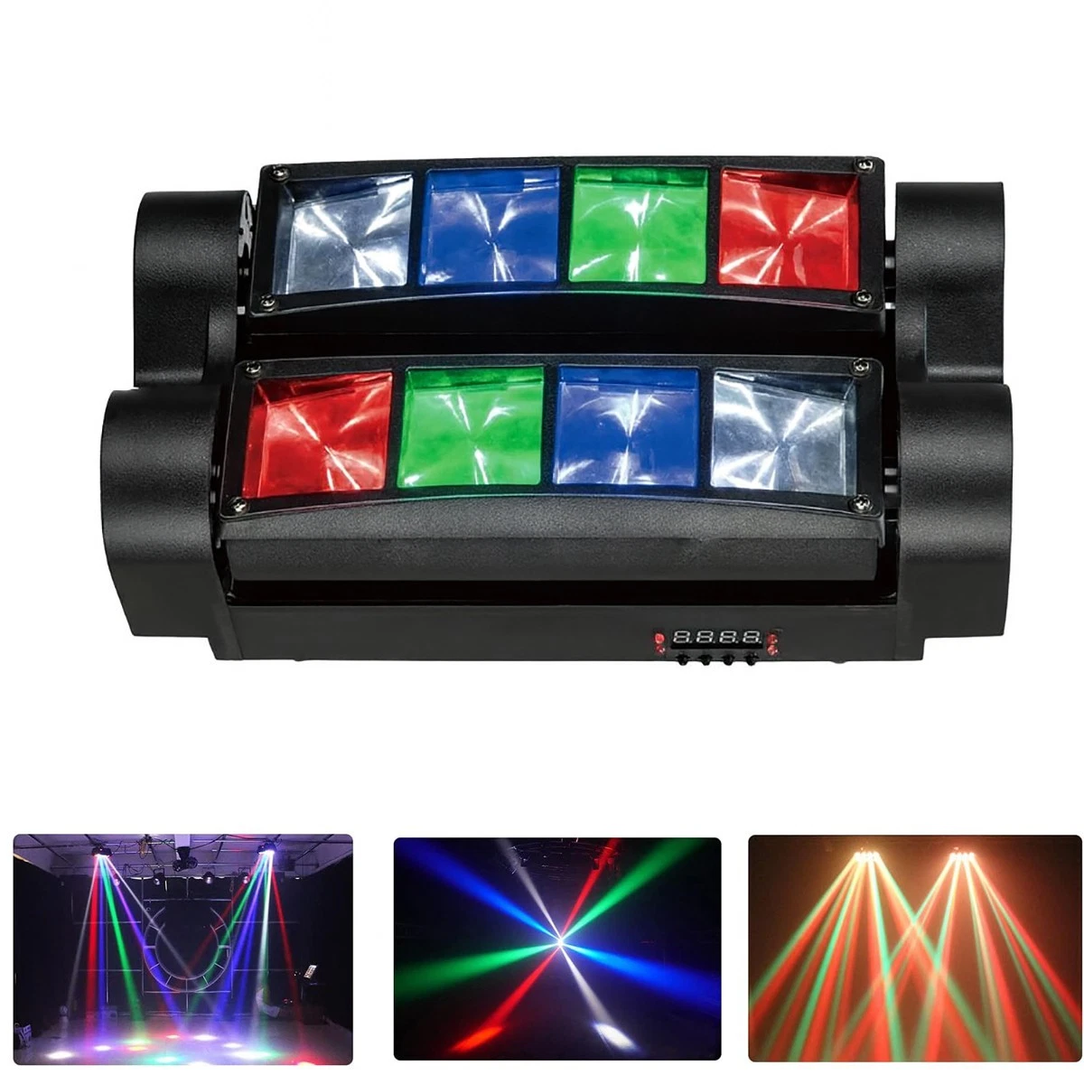 LUZ LED MINI ARAÑA RGB DMX512 EFECTO DISCOTECA FIESTA DJ ESCENARIO 8 LENTES 06713