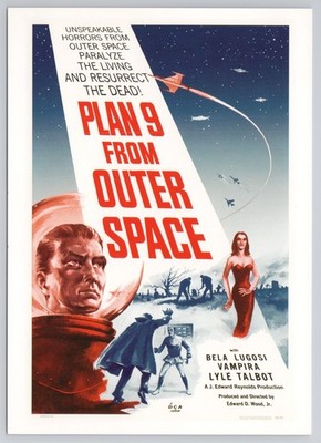 Vintage Postcard PLAN 9 FROM OUTER SPACE 1950s movie poster Directed by Ed Wood