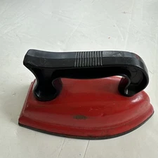 Vintage Childrens Toy Metal Clothes Iron Red with Black Stylized Plastic Handle