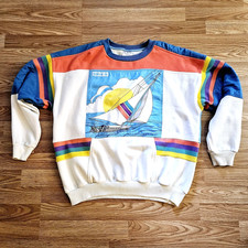Adidas Regatta Sweatshirt Men's XL White Colorblock Vintage 90s Sailboat
