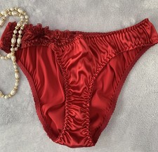 NEW Glossy Satin  Lace XL 8 Hi Cut Bikini Panties Lace Inset at Hip