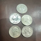 Lot # K of 5 90% Silver Washington Quarters Circulated