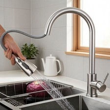 High Arc Kitchen Sink Faucet with Pull Out Sprayer Single Handle 1Hole Mixer Tap