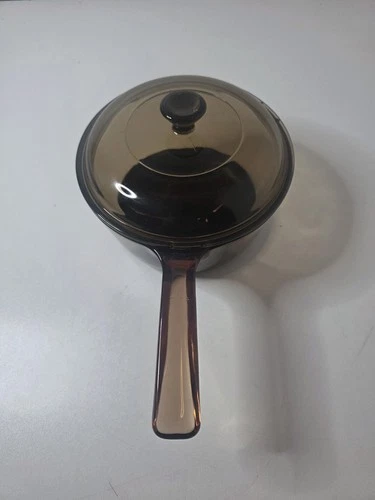 Vintage Corning Ware Vision Amber 1.5 Liter Sauce Pot w/Lid PYREX Glass