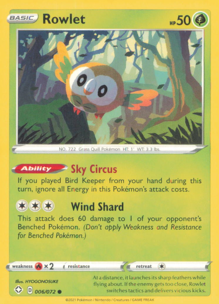 ROWLET 006/072 COMMON SHINING FATES POKEMON NEAR MINT