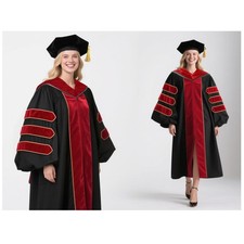 Deluxe Doctoral Graduation Gown Set with Gold Piping