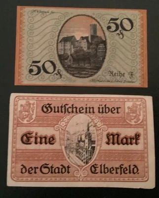 Elberfeld Notgeld: Notgeld der Stadt Elberfeld1918 /19 , 1 Mark + 50Pf - Bild 1 von 3