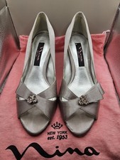 Silver Silk Peep-Toe Heels For Formal Events By NINA New York Sz 6