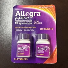 2 Allegra Non Drowsy 24 Hour Allergy 180 mg SEE PICS 2x55=110 Tabs Exp 07/26 A3