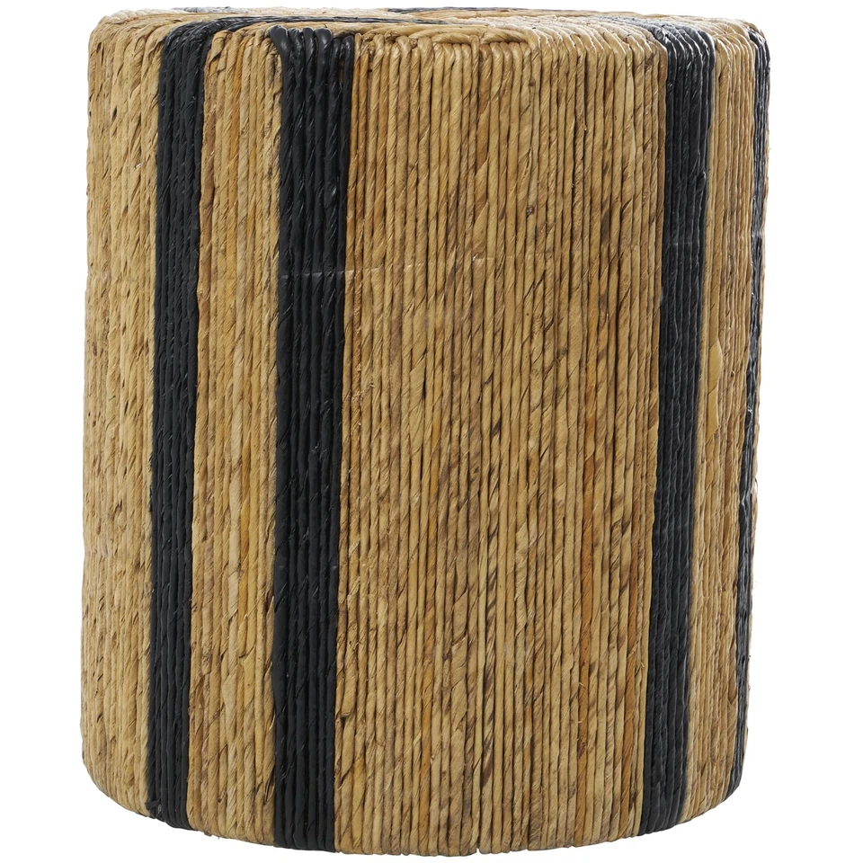 Banana Leaf Handmade Side End Accent Table Linear Wrapped End Table with Navy... - Image 2 of 4