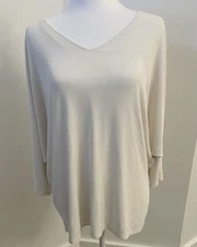 Chico’s Travelers Sz. L -2 (12-14) 3/4 Dolman Sleeve Lined Off White Slinky Top