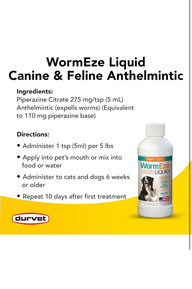 Líquido Wormeze para perros y gatos, gusanos, botella de 8 OZ Foto 3 de 4