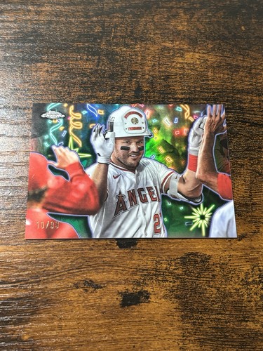 Mike Trout 2025 Topps Chrome Update Celebracion Green /99 #CT-10 Angels