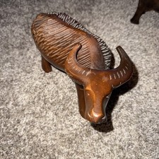 RARE Vintage Chinese Hand-Carved Solid Wood Water Buffalo Oxen Male Figurine