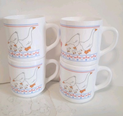 Arcopal Milk Glass Mugs Cups Mugs Duck Goose Cottagecore  Coffee Tea X4 France