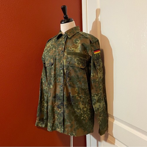 German Bundeswehr Flecktarn Men's Camo Military Snap Button & Zip Shirt Jacket