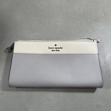 Kate Spade Lucy Colorblock Leather Medium L-zip Wallet Gray Cream