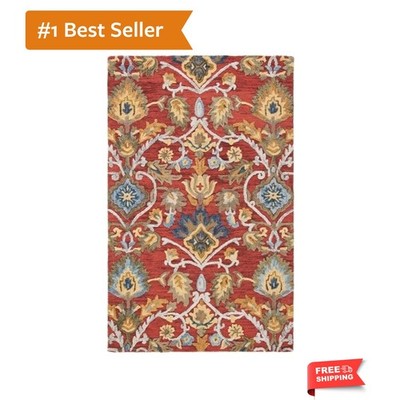 Blossom Wool Accent Rug 2'x3', Traditional Red & Multi