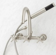 SIGNATURE HARDWARE SEBASTIAN GOOSENECK TUB FAUCET W/ HAND SHOWER BRUSHED NICKEl