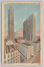 Vintage Linen Postcard Fifth Avenue & Rockefeller Center NYC 1930s