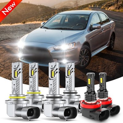 For Mitsubishi Lancer 2008-2015 6X LED Headlight Hi/Lo Beam + Fog Light Bulbs